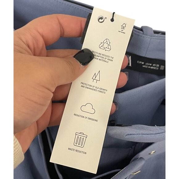 Zara Womens Pants Medium M Blue High Waisted Pleated Belted Trouser 8845/940 NWT - Picture 4 of 11
